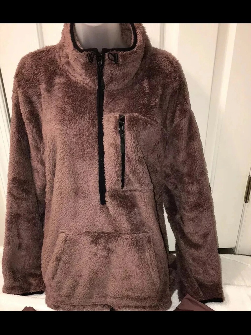 Victoria Secret Pink Cocoa Powder Teddy Half Zip  L